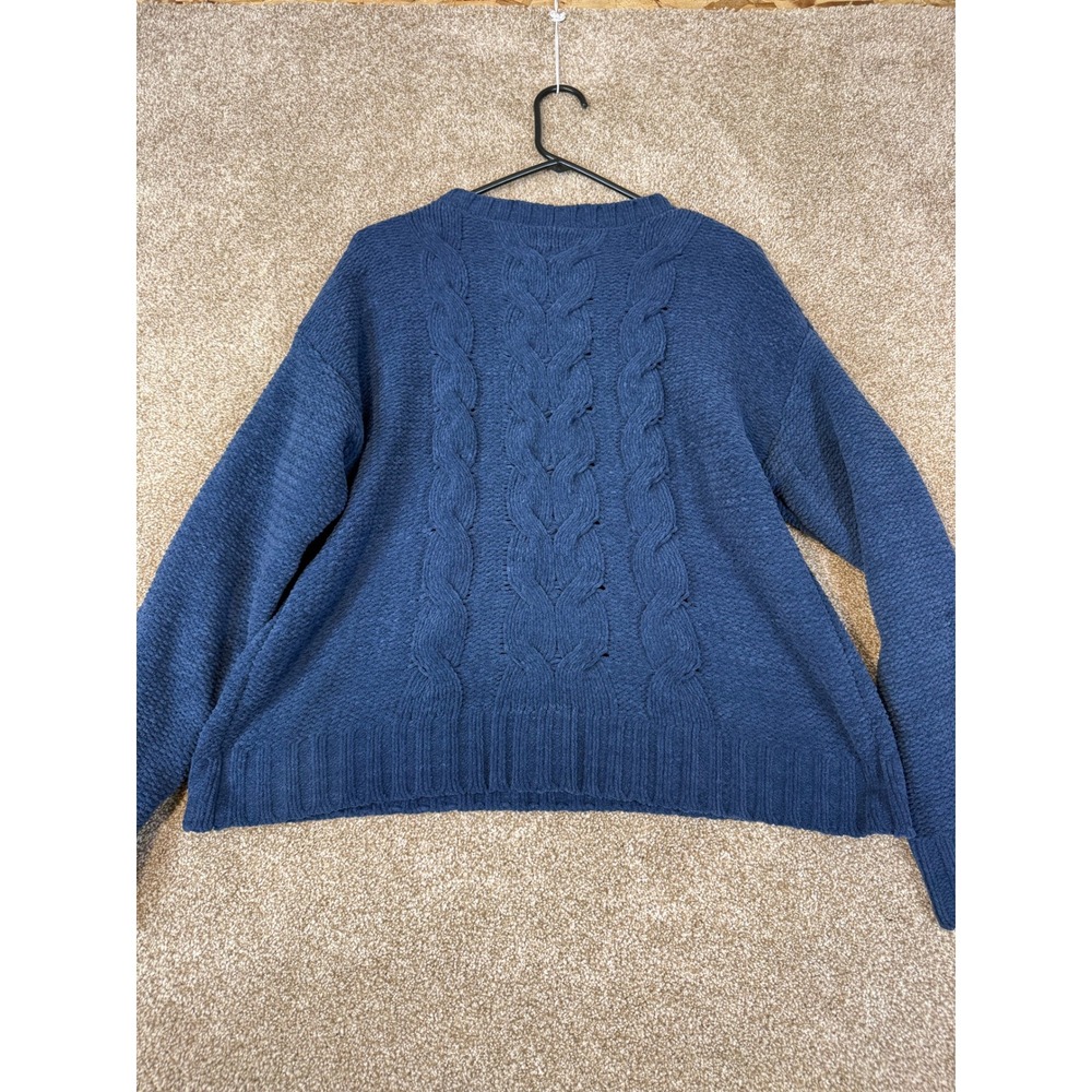 American Eagle Womens Navy Blue Chenille Cable Knit Sweater Crewneck Medium M - Picture 2 of 11